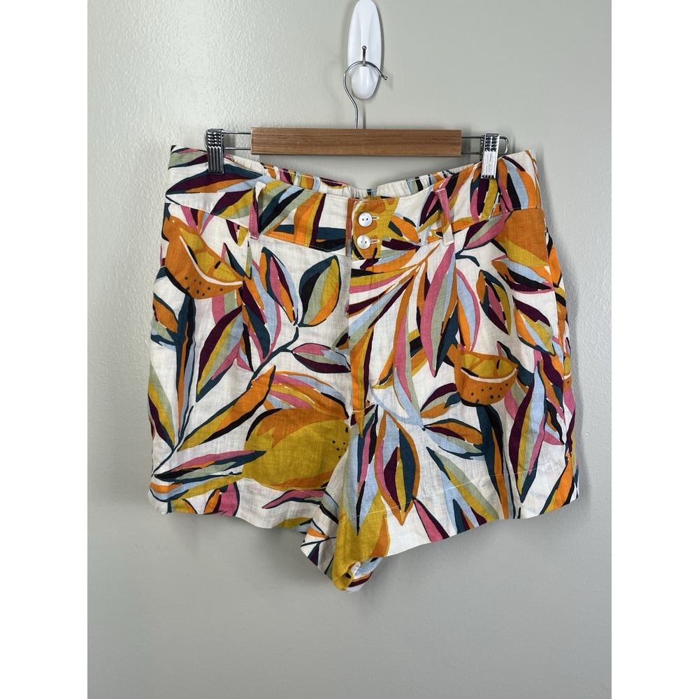 C&C California 100% Linen Shorts Tropical Lemon XL Beach Vacation Coastal Pocket